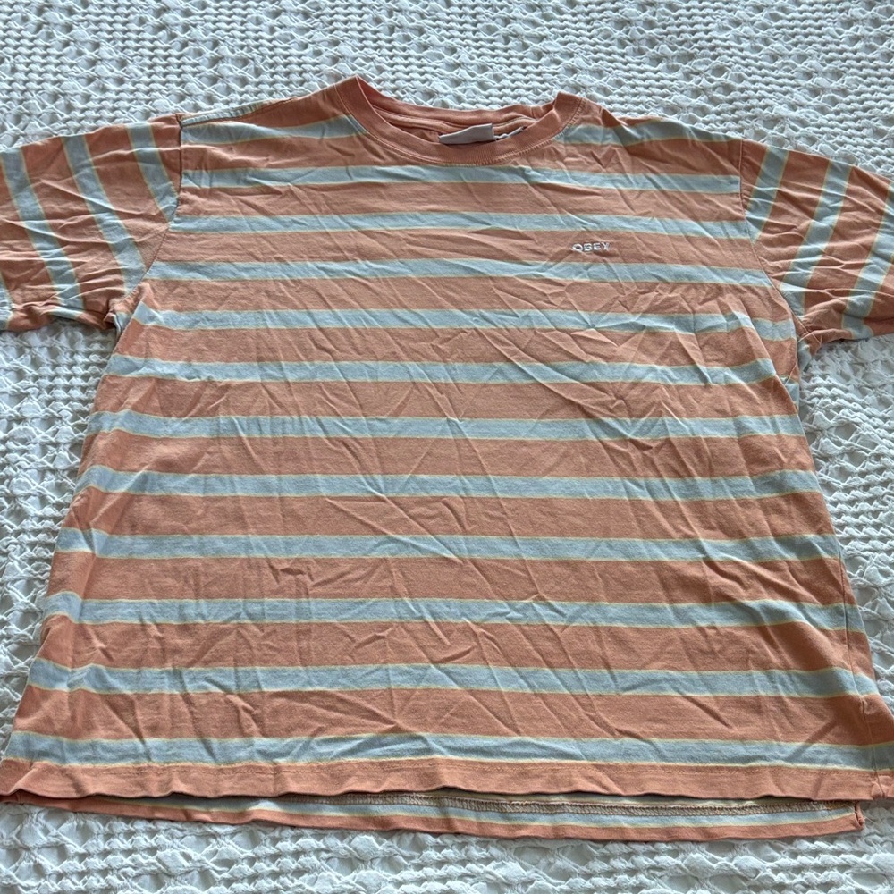 Men's Striped Crewneck Tee in Orange & White